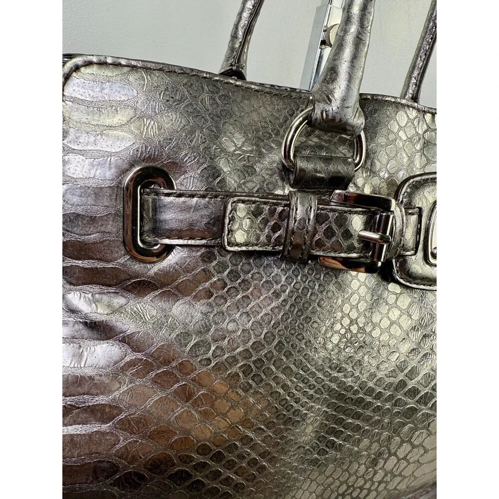 MICHAEL KORS Large Hamilton Gray Luxury Embossed Leather Satchel Shoulder Bag - Picture 11 of 17